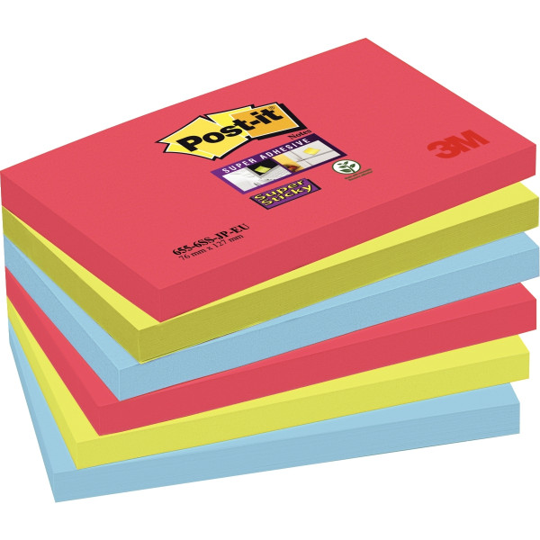 Post-it Z-Notes Super Sticky, Couleurs Cosmic, Pack de 6 Blocs, 90 Feuilles  par Bloc, 76 mm x76 mm, Turquoise, Vert, Rose Couleurs - Notes Super