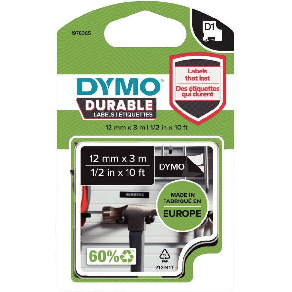 Recharge DYMO D1 12 mm x 3 m impression blanc support noir