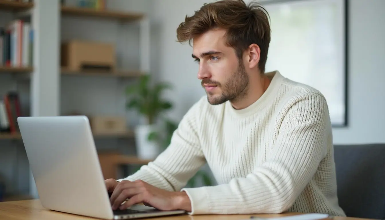 Jeune homme travaillant sur son ordinateur portable