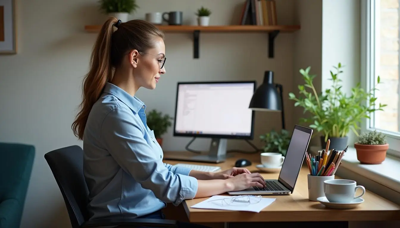 Jeune femme travaillant à son bureau